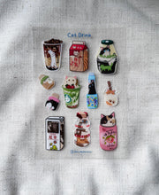 Load image into Gallery viewer, Sticker sheet - Cat Drink (Transparent)
